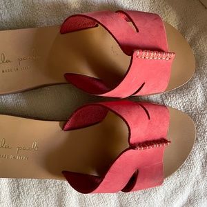 Mila Paoli Leather Top Stitch Slide in size 7/37 in color Rosso (Bright Pink)